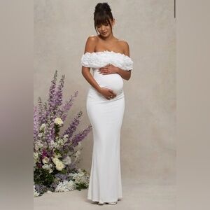 White mesh floral maternity maxi dress!